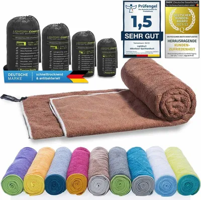 Produktbild von LightDry Mikrofaser Handtuch Braun 60x30 cm – Saugstarkes Reisehandtuch & Sporthandtuch für Fitness, Camping & Outdoor – Schnelltrocknend