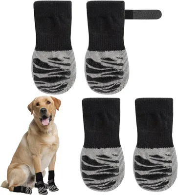 Produktbild von Hundeschuhe – Set mit 4 Stück – Größe L – Verstellbar – Rutschfest – Schwarz