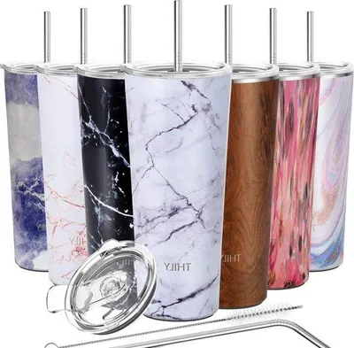 Image de Mug isotherme sous vide en acier inoxydable, 780 ml, blanc, motif marbré