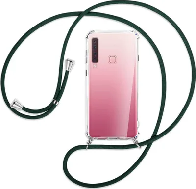 Produktbild von Handykette Backcover-Schutzhülle mit Band (Metall silberfarben) für Samsung Galaxy A9 2018 - dunkelgrün