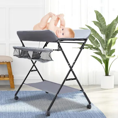 Obrázek produktu pro Dětská přebalovací komoda - šedá barva, rozměry 80 x 63 x 96 cm, včetně úložných přihrádek