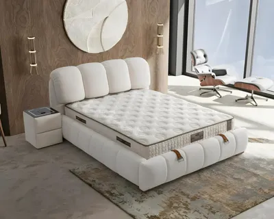 Produktbild von Elegantes weißes Bett mit Matratze in modernem Design