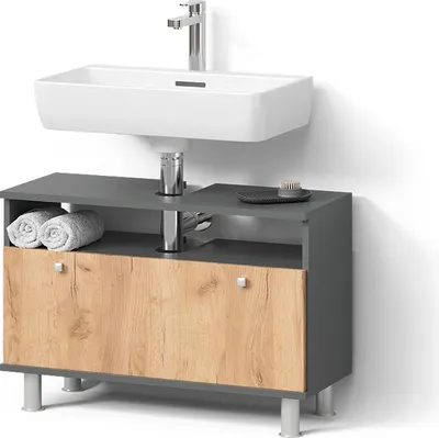 Produktbild von Waschbeckenunterschrank Livinity Fucino Anthrazit/Goldkraft Eiche 80.2 x 54 cm mit Schublade, Model 56255