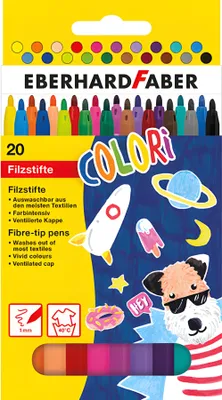 Produktbild von Eberhard Faber Colori, Fein, 20 Farben, Mehrfarbig, 1 mm, Rund, Tinte auf Wasserbasis