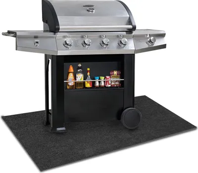 Image de SWANEW BBQ Tapis de barbecue Gris Tapis résistant au feu Tapis de barbecue étanche au pétrole Tapis d'extérieur Tapis de barbecue 100*120CM