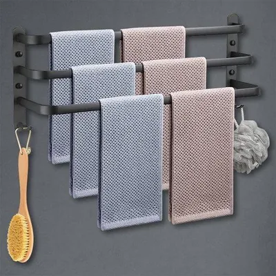 Image de Porte-serviettes en aluminium à fixation murale, 3 éléments, noir, 60 cm