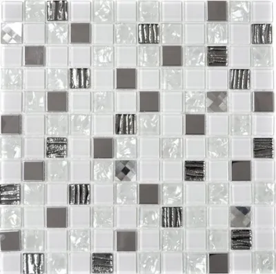 Produktbild von Mosaikfliese Transluzent Edelstahl weiß Glasmosaik Crystal Stahl weiß Glas MOS63-CM-424