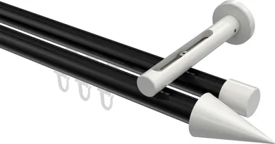 Produktbild von Interdeco Innenlaufstange / Gardinenstange mit Innenlauf Schwarz / Weiß, Typ Siteno Savio (Kegel), 20 mm Ø 2-läufig, 220 cm