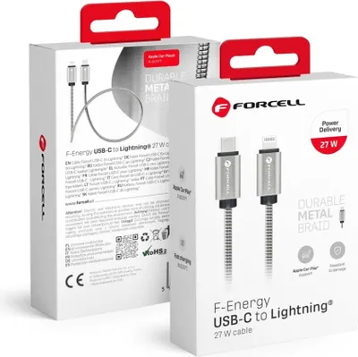 Produktbild von FORCELL Kabel Typ C zu iPhone Lightning 8-polig PD 27W Metall C238 1m silber
