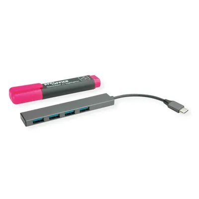 Produktbild von ROLINE USB 3.2 Gen 1 Hub, 4fach, Typ C Anschlusskabel