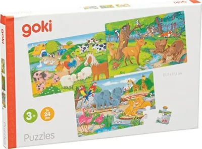 Immagine prodotto di Puzzle animali 27,5 x 17,5 x 0,3 cm, legno, 24 pezzi, 3 motivi, per set