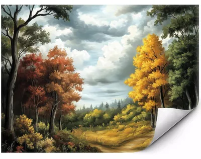 Produktbild von Fototapete Für Die Wand Herbstlandschaft mit Waldweg für Wohn und Schlafzimmer 250x175 cm
