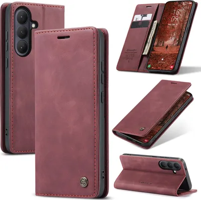 Produktbild von Hülle für Samsung Galaxy S26+ Retro Kunstledertasche mit Standfunktion Schutzhülle Rot