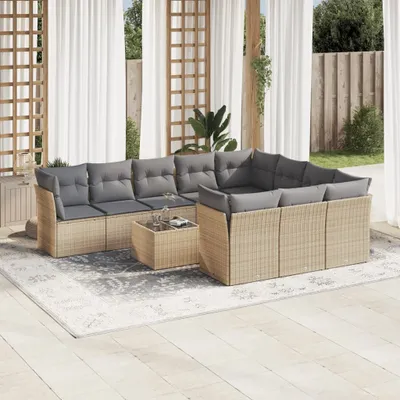 Produktbild von CLORIS 11-tlg. Garten-Sofagarnitur - mit Kissen - Beige Poly Rattan - Gartenmöbelgarnituren LL0000255705