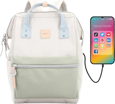 Produktbild von Himawari | Schulrucksack, mit USB, Grün, Creme, 27x40x17 cm