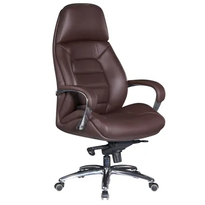 Produktbild von Designer Bürostuhl Bezug Echtleder Braun Schreibtischstuhl bis 120 kg, XXL Design Chefsessel höhenverstellbar, Drehstuhl ergonomisch mit Armlehnen & hoher Rückenlehne, Wippfunktion