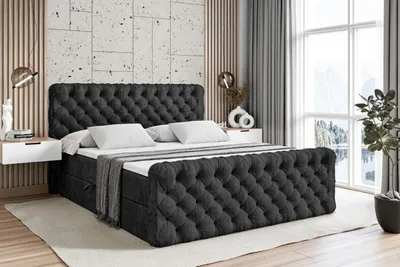 Produktbild von ALTDECOR Boxspringbett mit Fußteil, H3 Matratze und Topper - 120x200 cm - BOXI8-Z - Schwarz Samt - Polsterbett mit Bettkasten und Lattenrost, Bett mit Stauraum