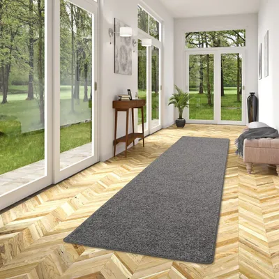 Produktbild von Hochflor Velours Läufer Teppich Mona Grau, Größe:80x240 cm