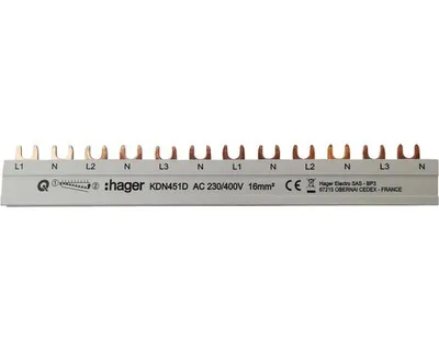 Produktbild von Hager KDN451D Phasenschiene 3-polig + N mit Gabelanschluss 16mm² 80A 12 Module