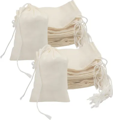 Produktbild von Belle Vous 50er Pack Natürliche Stoffbeutel mit Kordelzug - 10x15 cm - 50 Baumwoll Jutebeutel unbedruckt zum bemalen - Stofftasche Stoffbeutel klein