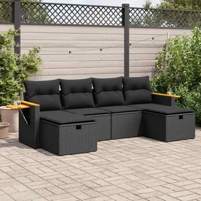 Produktbild von CLORIS 6-tlg. Garten-Sofagarnitur mit Kissen Schwarz Poly Rattan - Sitzgruppe 3325996