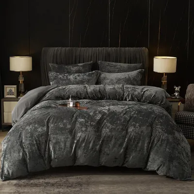 Produktbild von Bettwäsche-Set Samt 200x200 cm Grau mit 2 Kissenbezügen 80x80 cm Flauschig
