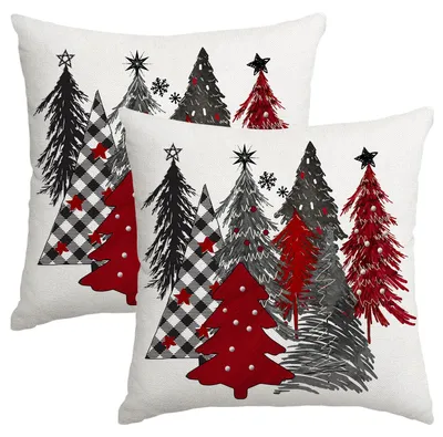 Kissenbezüge 45x45 cm, 2er-Set, Weihnachtsbaum, Plüsch, Winterdeko