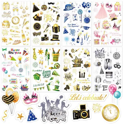 24 Blatt Neujahrs-Sticker, selbstklebend, 500+ Stück, Party-Zubehör