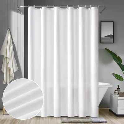 Produktbild von Duschvorhang 150 x 180 cm, weiß, wasserdicht, schimmelresistent, waschbar, schnelltrocknend, für Bad und Dusche, inklusive 10 Duschvorhangringen