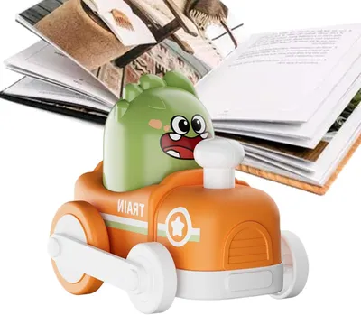 Obrázek produktu pro Tahací autíčko – vlak – vzdělávací hračka – mechanismus setrvačnosti – 12,1 x 9,3 x 1 cm – dinosaurus