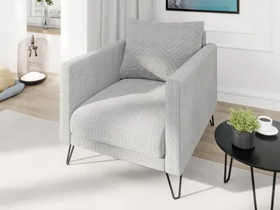 Produktbild von S-STYLE MÖBEL - Harmony - Moderner Sessel aus Hellgrau Chenille-Stoff mit Hohen Schwarzen Metallfüßen, B/T/H: 80 cm/100 cm/85 cm
