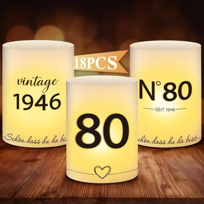 Produktbild von 18 Stück Windlichter Tischdeko 80. Geburtstag – Retro Tischdekoration für Männer & Frauen – Happy Birthday Tischdeko für Teelichter & Kerzen, Partydek