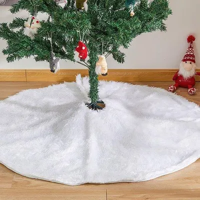 Produktbild von Weihnachtsbaumdecke - Weiss - 90 cm - Weihnachtsbaumdecke - weiches Plüsch Weihnachtsbaumdecke für unter dem Weihnachtsbaum - Rund - Weihnachten - Plüsch - für Weihnachtsdekorationen für die Feiertage