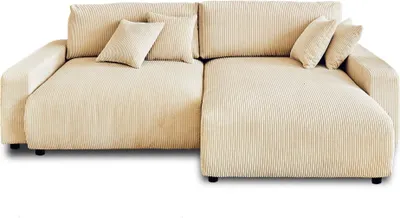 Image de Lisa Design Pivoine - canapé d'angle réversible - 4 places - convertible avec coffre - en velours côtelé , Beige