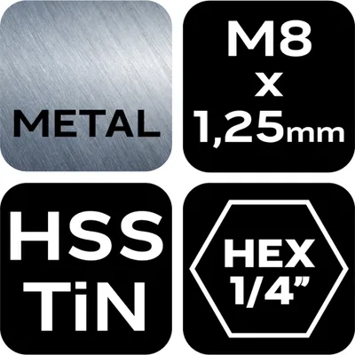 Productafbeelding van HSS TiN schroefdraadboor M8x1,25mm, zeshoekige schacht, 08-954, NEO TOOLS