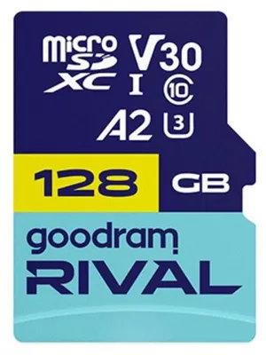 Produktbild von Goodram microSDXC 128GB V30 A2 UHS I U3 RIVAL + adapter, 128 GB, MicroSDXC, Klasse 10, 170 MB/s, 120 MB/s