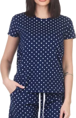 Obrázok produktu pre Dámske pyžamo s krátkym rukávom pyžamové tričko mix & match - ideálne na kombinovanie ; dots_navy , 44
