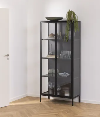 Produktbild von Glasvitrine >Newcastle< in schwarz, Stahl - 80x180x40cm (BxHxT)