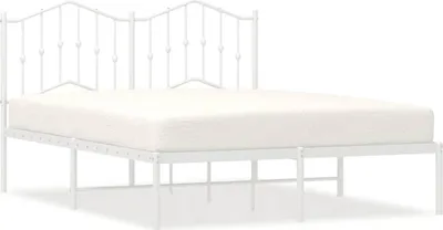 Imagen del producto de Estructura de cama con cabecero de metal, color blanco, 150x200 cm