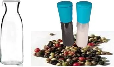 Produktbild von Karaffe mit Silikondeckel Volumen 1 Liter Glaskaraffe 1000ml Glas Wasserflasche aus Dickes Glas Wasserkrug mit Silikon Deckel Karaffe Karaffe plus Salz und Pfeffermühle