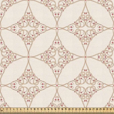 Produktbild von ABAKUHAUS Blumen Gewebe als Meterware, Stilisierte florale Stängel und Blüten Ornamente Kontinuierliche Knot Circular Form, 1 M (148 x 100 cm), Beige Dunkel Coral
