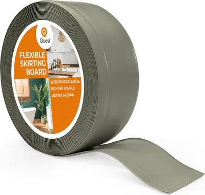 Produktbild von QUEST Weichsockelleiste ohne Klebeband 70x20mm, 1m, PVC Sockelleiste, Breite Knickleiste für Wände, Boden, Flexibel, Dekorativ, UV-beständig, olive