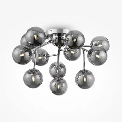 Produktbild von Deckenleuchte Metall Rauchglas G9 60 cm breit Chrom Rauchgrau 12-flammig Kugel Schirm Modern Deckenlampe