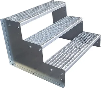 Produktbild von 3 Stufen Standtreppe Modell 2 Treppe Stahltreppe freistehend Tritthöhe 18 cm Breite 90 cm Höhe 54 cm verzinkt ohne Geländer