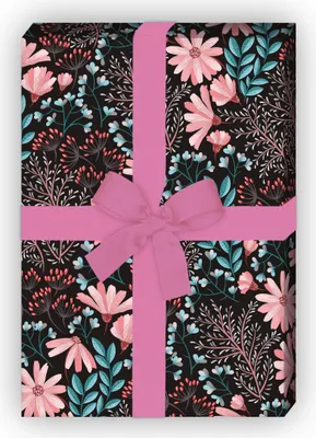 Produktbild von Schönes Blumen Geschenkpapier mit Frühlings Blumen, schwarz - G9933, 32 x 48cm