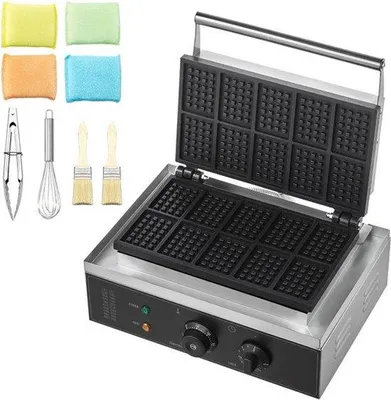 Produktbild von Professionelles Waffeleisen mit 1550 Watt Leistung für 10 rechteckige Waffeln, mit Edelstahlgehäuse und Antihaftbeschichtung