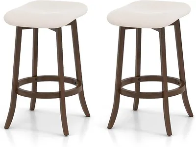 Image de Ensemble de 2 tabourets de bar, tabourets pivotants à 360°, tabourets de bar rembourrés, tabourets de comptoir avec repose-pieds, tabourets de bistrot en bois, hauteur d'assise 74 cm, tabourets pour cuisine et salle à manger, style vintage