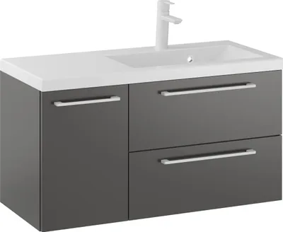 Produktbild von Rosen 90 cm Rechts Badezimmerschrank mit Waschbecken und Weißen Griffen - Zeitloses Design für Elegantes Bad