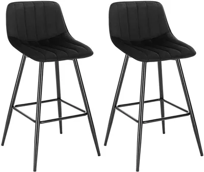 Image de Tabouret de bar avec dossier et repose-pieds | Noir | 43 x 35,5 x 88 cm