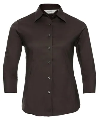 Image de Russell Collection - Chemise pour femmes, extensible, ajustée, manches 3/4 LT3686 (XXL) (chocolat)